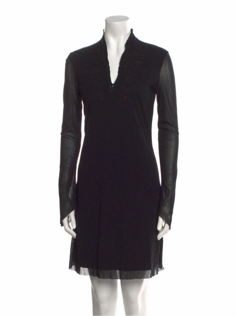 Vivienne Tam Black Embroidered Tunic V-Neck Mini Dress sz 2 excellent condition